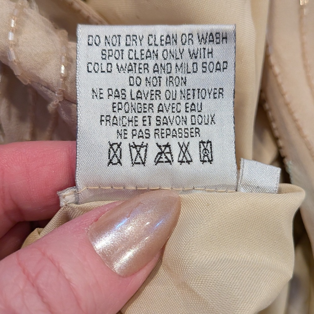 Vintage Adrianna Papell Cottagecore Old Money 14 BeigeBrown Beads Silk FloralTop - Picture 9 of 10